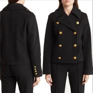 Rebecca Minkoff Ladies Cropped Pea Black Coat military Double Breasted Large New